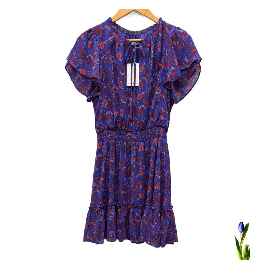 Sugarlips Harlann Floral Bumble Ruffle
Mini Dress Size S COBALT-Red